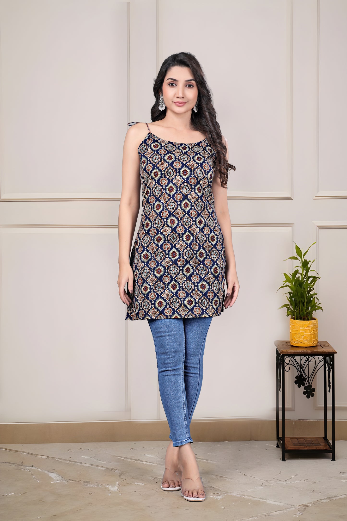 Indigo Ajrak Strip Kurti